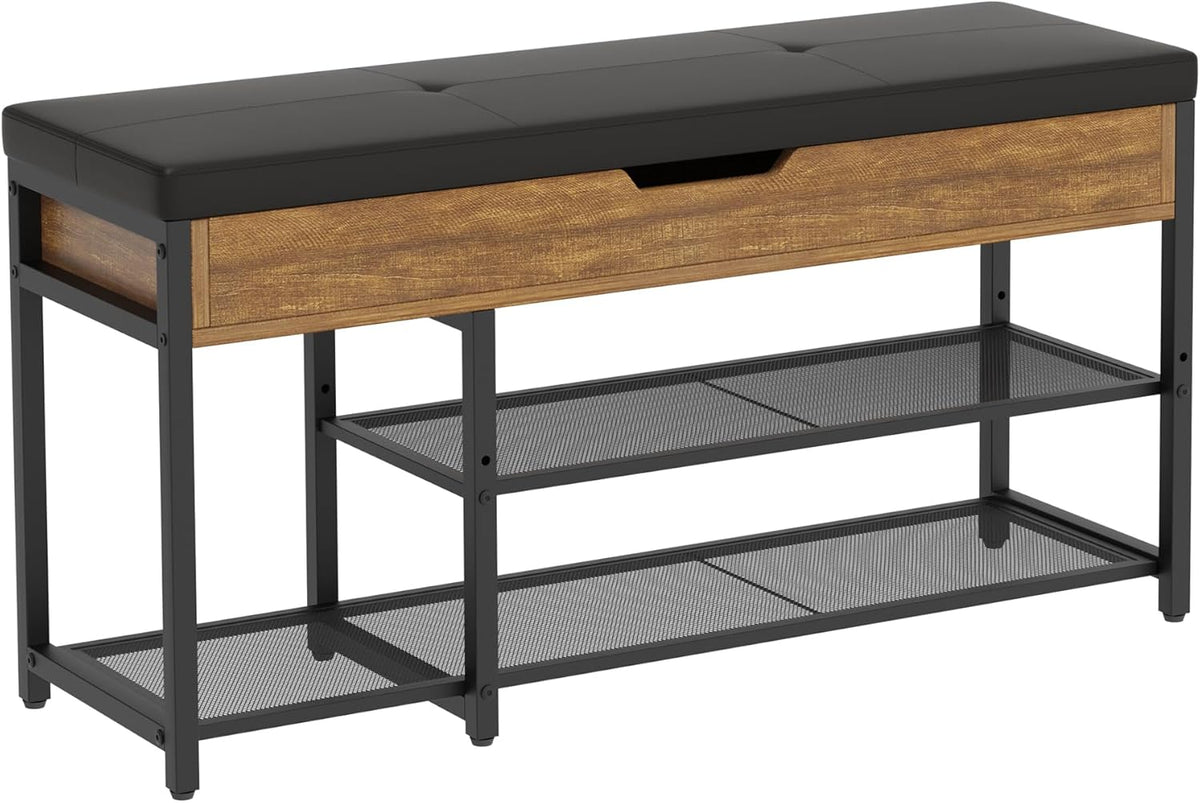 Mondeer Schoenbank, Metaal, Rustiek Bruin & Zwart, 96 x 30 x 50 cm