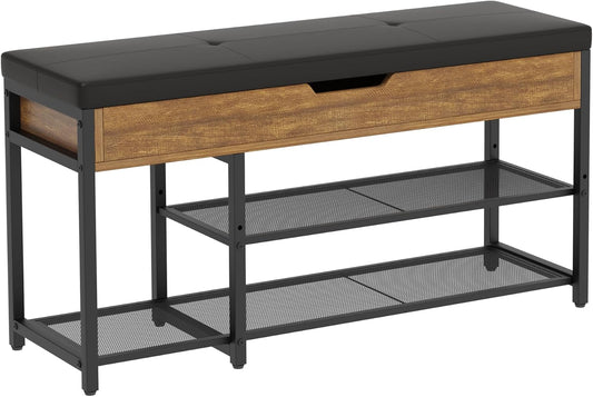 Mondeer Schoenbank, Metaal, Rustiek Bruin & Zwart, 96 x 30 x 50 cm