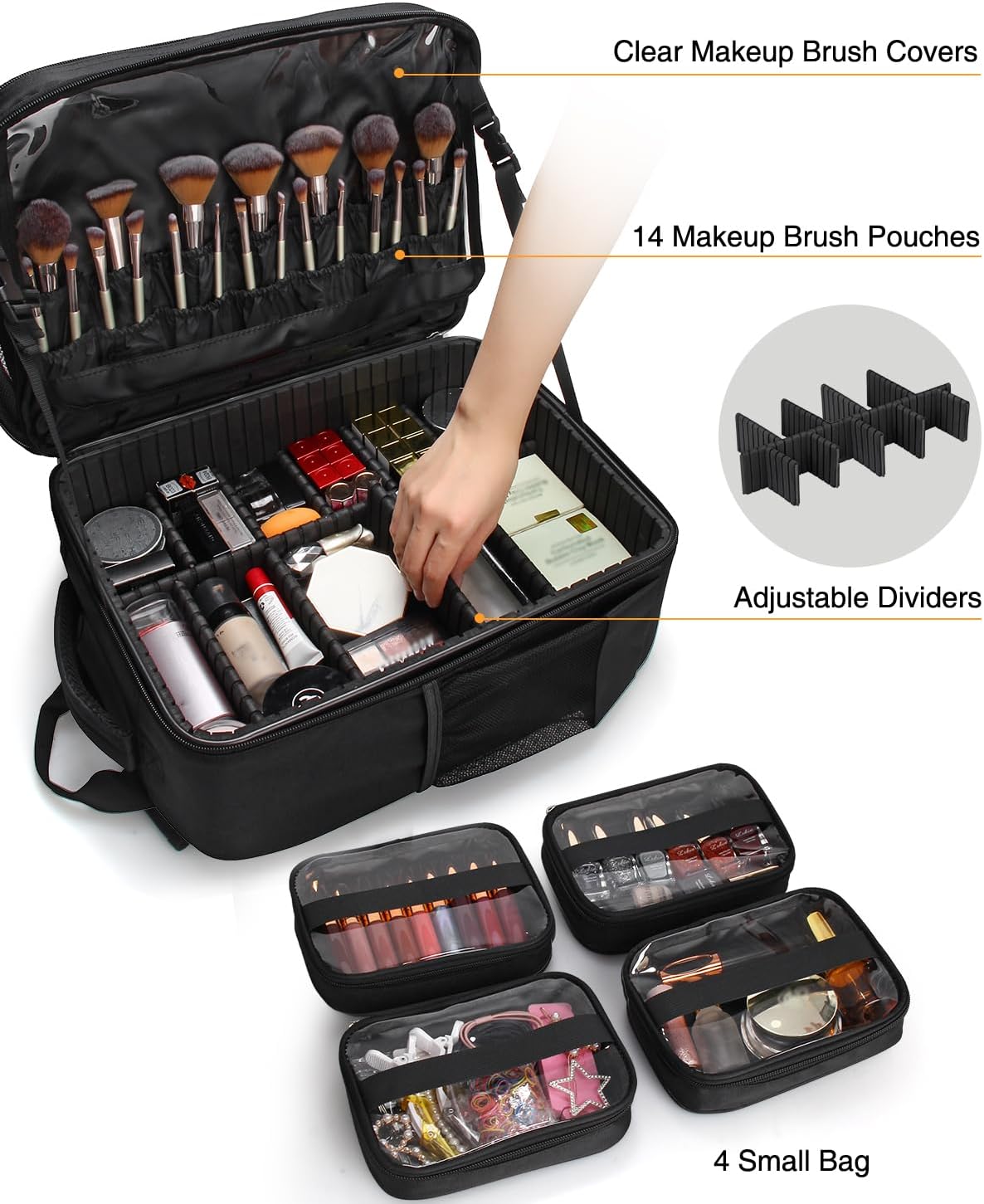 Cosmeticakoffer Rugzak Zwart – Make-upkoffer – Beautycase – Make-up Organizer – Visagiekoffer – Extra Groot 3 Laags – Waterdicht Oxford Materiaal