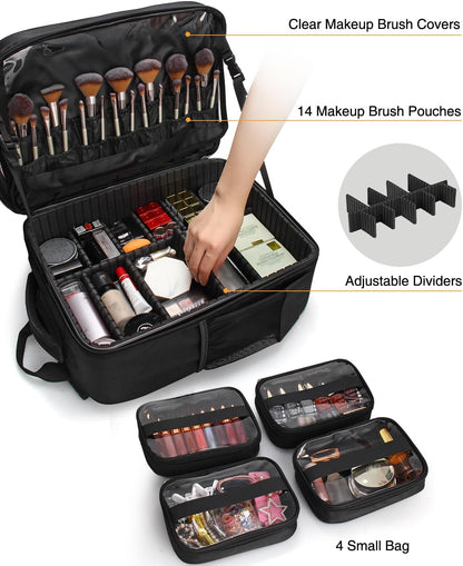 Cosmeticakoffer Rugzak Zwart – Make-upkoffer – Beautycase – Make-up Organizer – Visagiekoffer – Extra Groot 3 Laags – Waterdicht Oxford Materiaal