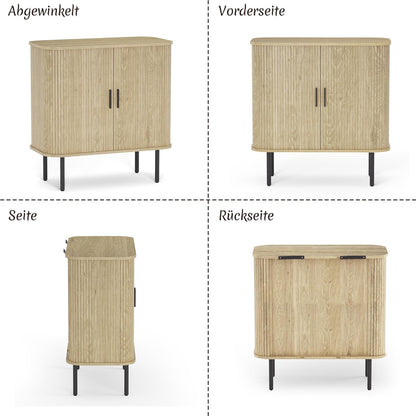 Keukenkast, sideboard met twee schuifdeuren, houten opbergkast met verstelbare planken, opbergkast voor keuken, eetkamer, woonkamer, houtkleuren