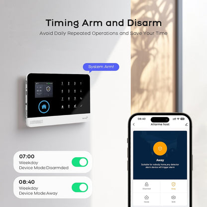 Draadloos huisalarm, draadloze alarmset met sirene 120 dB, intelligente afstandsbediening, spraakuitnodiging, lcd-display, veiligheid voor thuis, kantoor (X103-EU-2G-F)