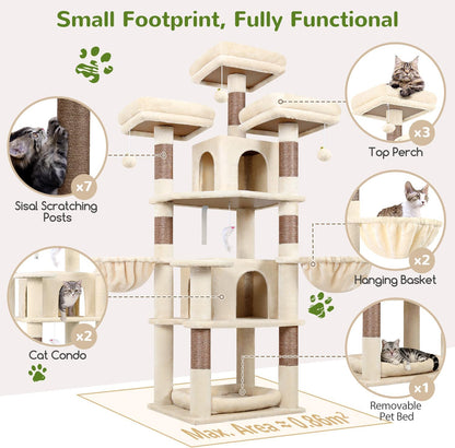 Krabpaal – Kattenboom – Krabmeubel – Klimpaal – Speelhuis Kat – Hoekmodel 172 cm Hoog – Inclusief Hondenbed