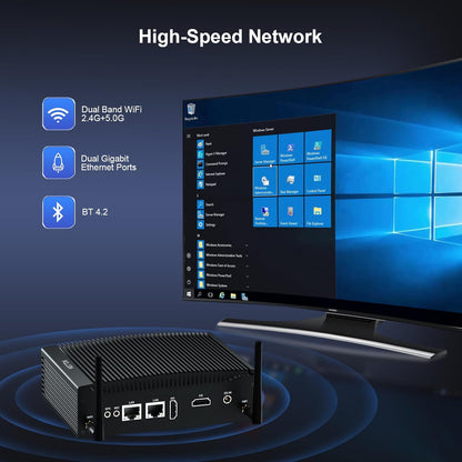 HISTTON Fanless Mini PC Industriële PC, Dual Core Core i5-8265U, DDR4 16GB RAM 512GB SSD, 2 RS232 COM, 2 LAN, 2 HD Dual Output, USB3.0, Dual WiFi, BT4.2, Mini Desktop PC, Windows 11 Pro Mini Computer