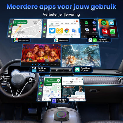CarlinKit Android 13 CarPlay AI Box, draadloze CarPlay en draadloze Android Auto Adapter voor bedrade CarPlay auto's, RAM 4G+ROM 64G, Carlinkit Tbox S2 Ondersteuning PlayStore Apps Downloaden, Netflix