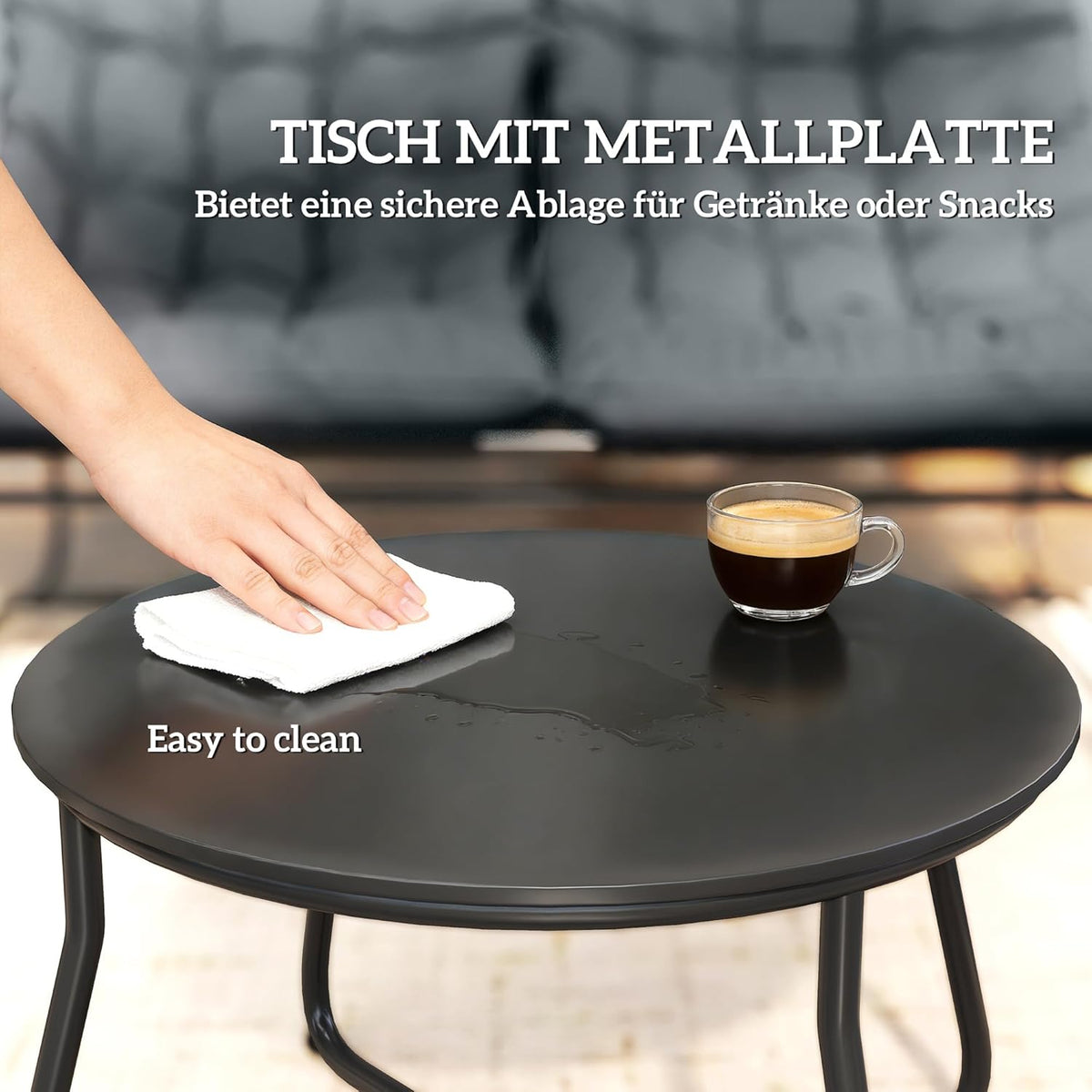 Outsunny Stahl Gartenmöbel Set 4 Persons wetterfest Balkonmöbel-Set mit 2er Sofa, Sessel Beistelltisch Sitzkissen Outdoor Sitzgruppe Terrassenmöbel Gartengarnitur für Garten Terrasse Balcony Grau