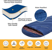 KingCamp Slaapzak XL 3-4 Seizoenen Katoen Flanel 220 x 100 cm Extra Groot voor Volwassenen Extreem -8 °C Compact Draagbaar Comfortabel Professioneel Warm voor Kamperen Wandelen Buiten Binnen