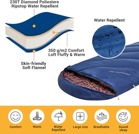 KingCamp Slaapzak XL 3-4 Seizoenen Katoen Flanel 220 x 100 cm Extra Groot voor Volwassenen Extreem -8 °C Compact Draagbaar Comfortabel Professioneel Warm voor Kamperen Wandelen Buiten Binnen