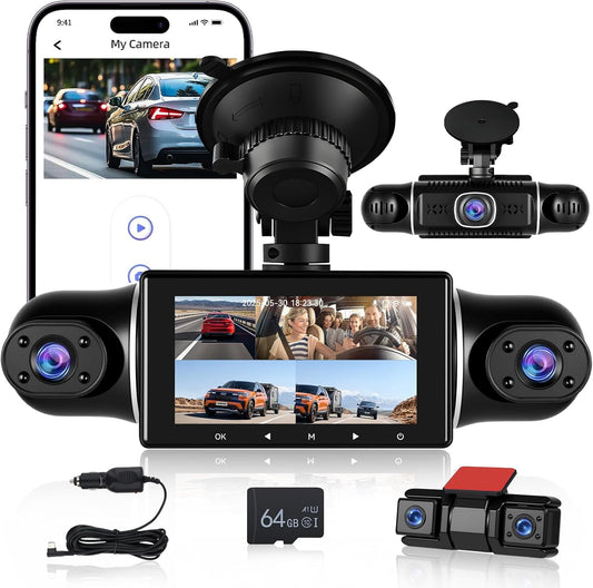 Dashcam – Auto Camera – Rijcamera – 360 Graden Camera – Parkeercamera – Vijf 1080P Camera’s – G-Sensor Met Automatische Noodopname – Nachtzicht Met Wifi App Bediening