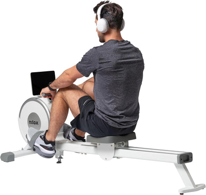 Nilox Rowing Machine XR1, inklapbaar roeitoestel voor thuis met 3 kg zwaar magnetisch vliegwiel, weerstand in 16 standen, tablethouder, stil en compact