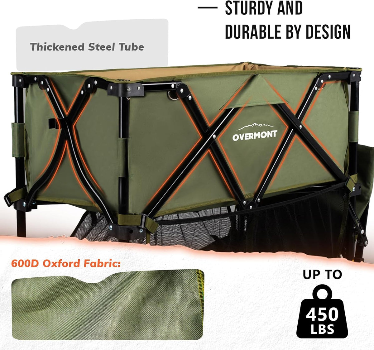 Overmont 400L Opvouwbare dubbeldekker Wagon - All-Terrain Afneembare Grote Wielen 200kg Capaciteit Opvouwbare Festivalwagen voor Camping Sport Winkelen Tuin en Strand Groen