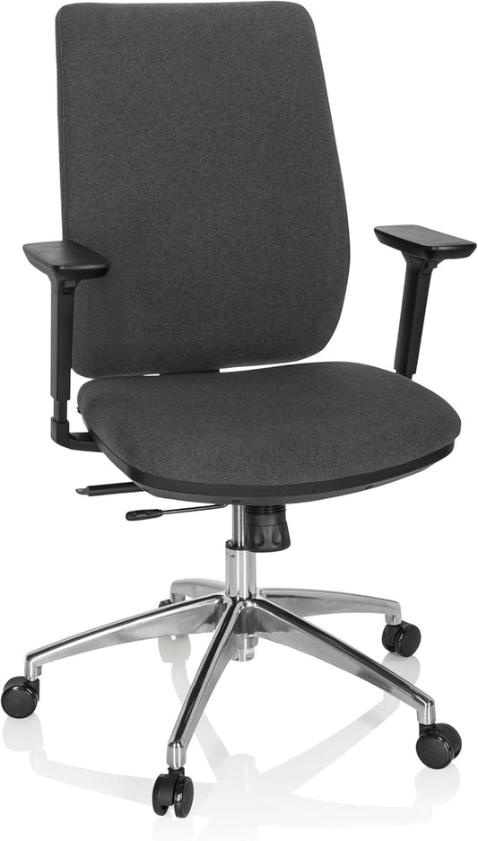 hjh OFFICE Integrio 820026 Professionele bureaustoel van stof, donkergrijs, ergonomisch, rugleuning in hoogte verstelbaar, bekleed, 123 x 74 x 63 cm