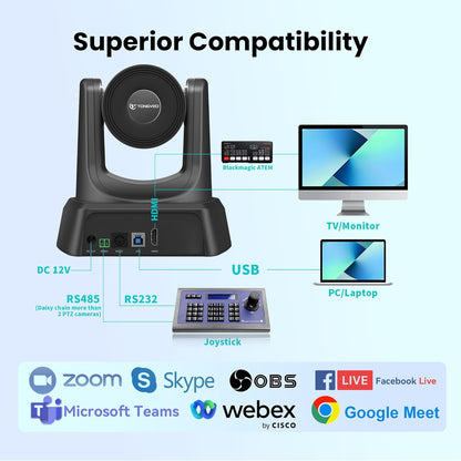 TONGVEO Conferentiecamera, 10 x optische zoom, USB-HDMI 1080P HD PTZ-camera voor teams/zoom, videoconferentie, YouTube OBS Live Streaming (10 x HDMI/USB)