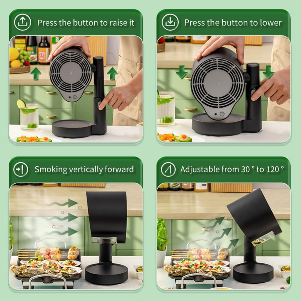 Mobiele afzuigkap, mini voor keuken, draagbare afzuigkap met hoogteverstelling en 3 snelheden, convectie-werking zonder afvoerslang voor inductie, BBQ, camper