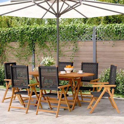 Tuinstoelen, kantelbaar, 6 stuks, PE-rotan, massief hout, zwart, outdoor stoelen met kantelfunctie en platte armleuningen, duurzame outdoor meubels - QUORE