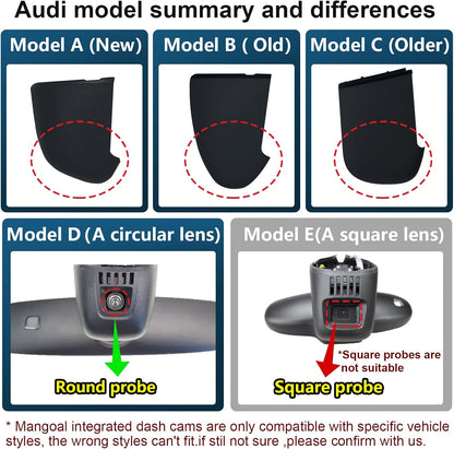 4K UHD 2160P Dashcam Auto, Geïntegreerde OEM-Look, Speciaal voor Audi (Model A) 2019-2026 A4 A6 Allroad A3 A5 Q5 S4 S6 Q7 A8 S8 TT A7 S5 Q3 S3 S7 RS3 RS5 RS6 e-tron, WiFi & App, 64 GB kaart