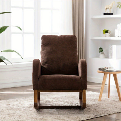 Schommelstoel – Relaxstoel – Fauteuil – Loungestoel – Accentstoel – Mid-Century Modern Design – Hoog Gewatteerd Rugkussen – Koffiebruin Met Memory Foam