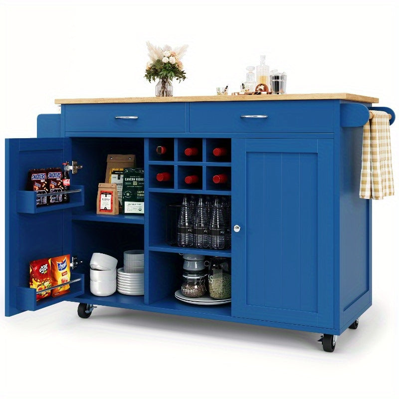 Keukeneiland – Keukenwagen – Keukentrolley – Buffetkast – Opbergkast – Blauw Met Houtnerf – 102x45x92 cm – Duurzaam Met Metaalframe