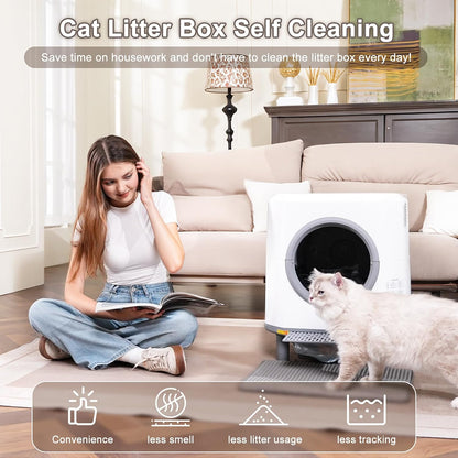 Automatische kattenbak Ellenpent zelfreinigende kattenbak met app-bediening en veiligheidssensor, 90 l grote capaciteit voor meerdere katten, Litiere Pour Chat Autonettoyant met 3 rollen poepzakken