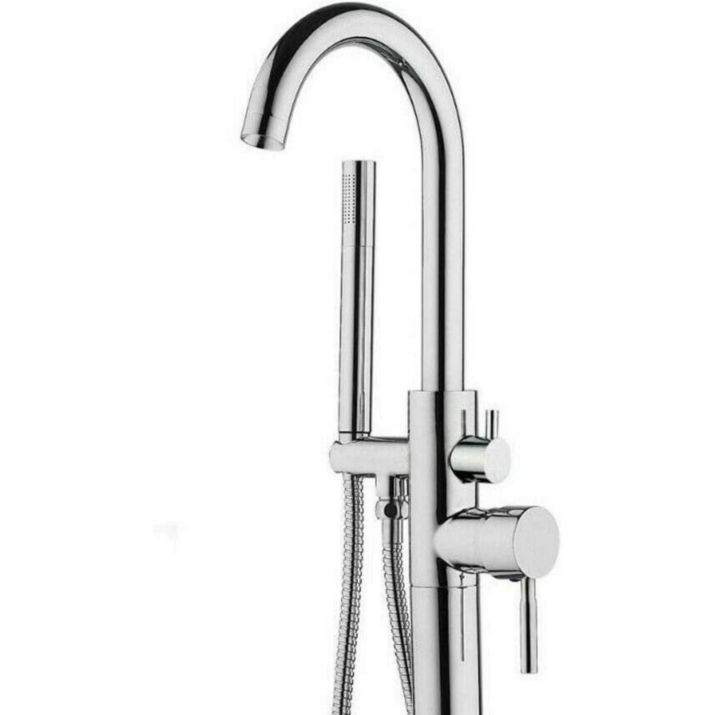 Badkraan – Vrijstaande Badkraan – Badmengkraan – Douchekraan – Badkuipkraan – Chroomgekleurd Messing – Vloerbevestiging – Met Handdouche – Instelbare Hoogte 118 cm