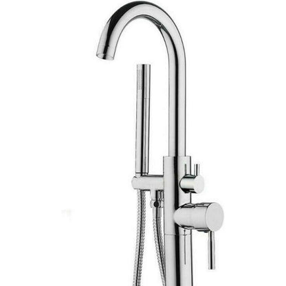Badkraan – Vrijstaande Badkraan – Badmengkraan – Douchekraan – Badkuipkraan – Chroomgekleurd Messing – Vloerbevestiging – Met Handdouche – Instelbare Hoogte 118 cm