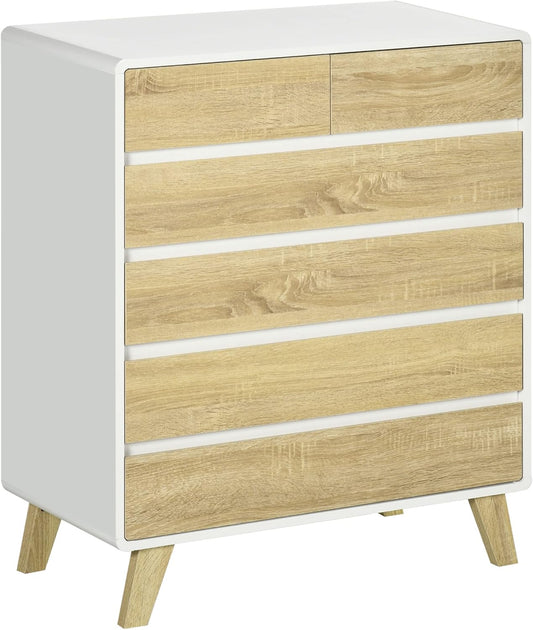HOMCOM Six-Drawer Sideboard, Sideboard, Sideboard, Side Cabinet with Tilt Protection, for Living Room, Bedroom, White+Natural, 80 x 40 x 95 cm - QUORE