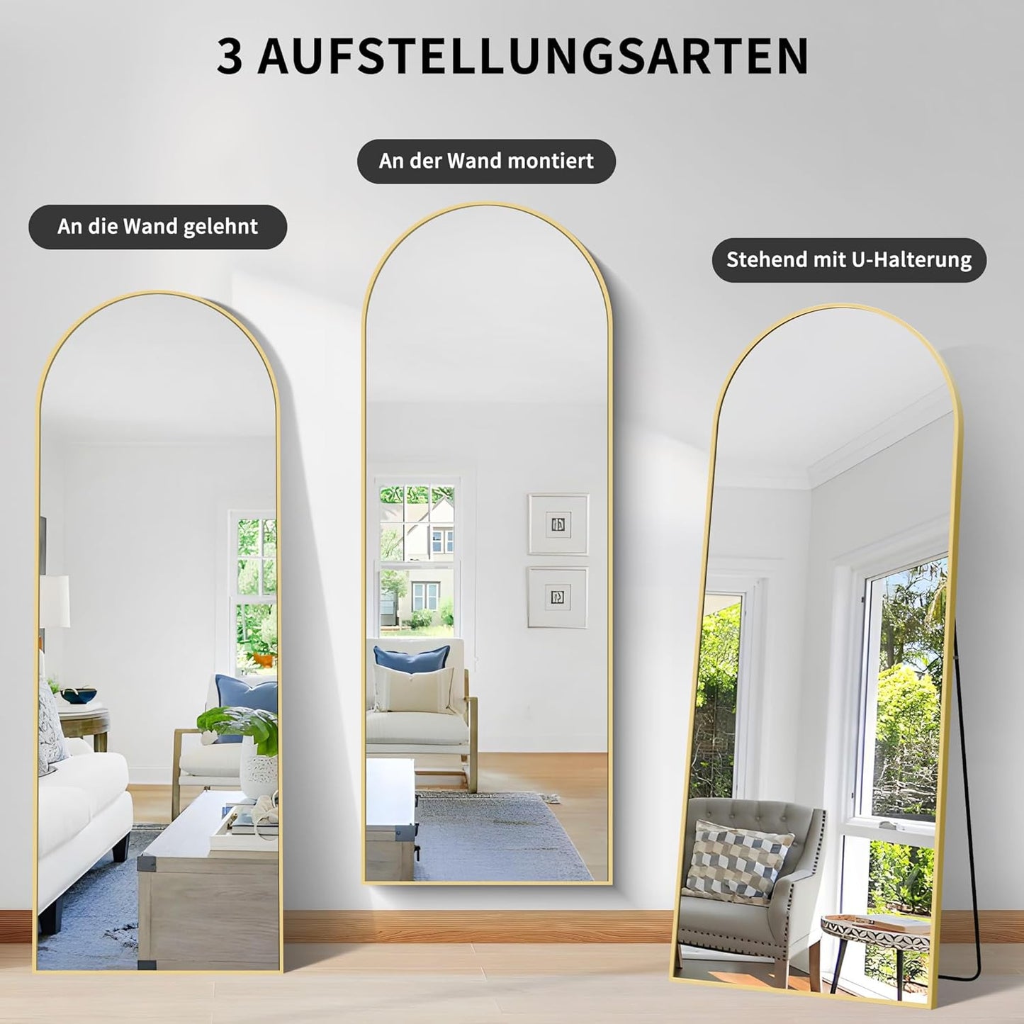 KOCUUY Spiegel in volledige lengte, 180,3 x 71,1 cm (71 x 28 in) full-body spiegel, staande spiegel in volledige lengte, gebogen vloerspiegel woonkamer, wandspiegel hangend staand slaapkamer metalen