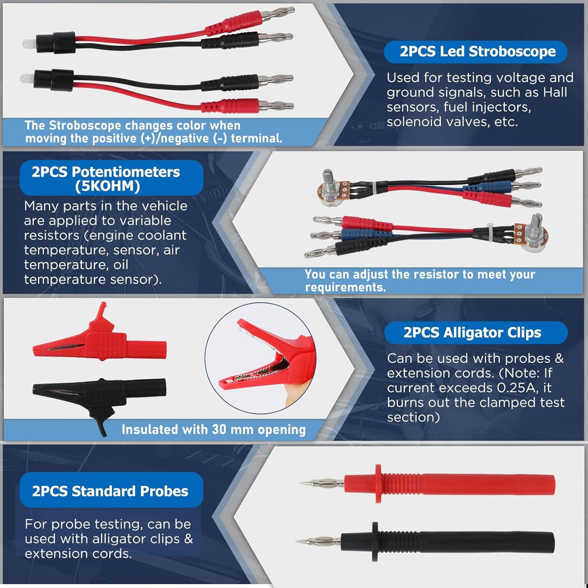 PLAYOCCAR 92 stuks Automotive Circuit Test Leads Kit, Multifunctionele Multimeter Elektrische Sonde Testkit Voor alle voertuigen, laboratoria, huizen, industrieën