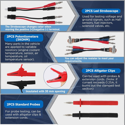 PLAYOCCAR 92 stuks Automotive Circuit Test Leads Kit, Multifunctionele Multimeter Elektrische Sonde Testkit Voor alle voertuigen, laboratoria, huizen, industrieën