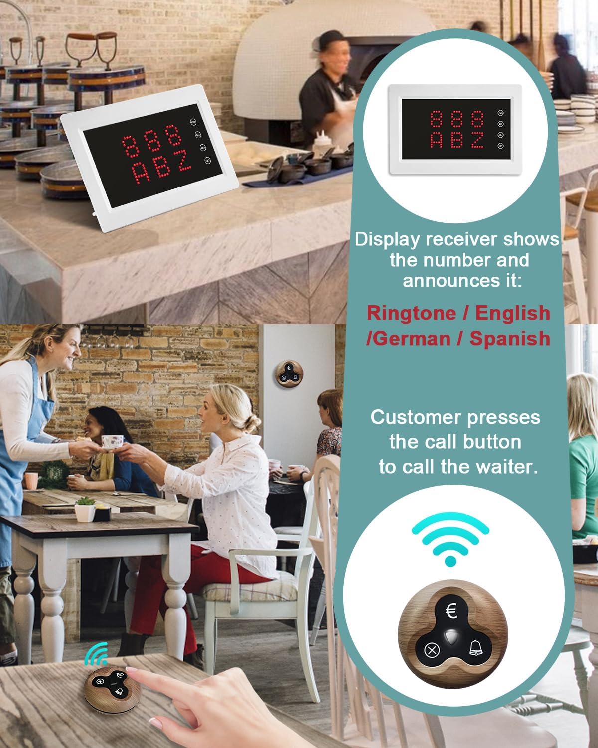 Restaurant Pager System oproepsysteem, draadloos voor verzorgers, met ontvanger, voor oudere kliniek, ziekenhuis, restaurants, bars, fabriek[1 ontvanger + 10 O3W]