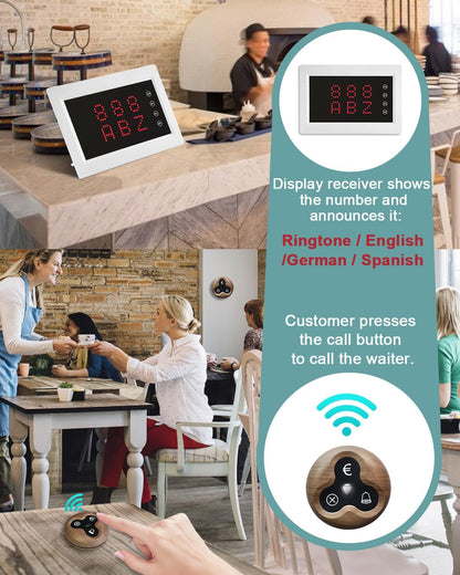Restaurant Pager System oproepsysteem, draadloos voor verzorgers, met ontvanger, voor oudere kliniek, ziekenhuis, restaurants, bars, fabriek[1 ontvanger + 10 O3W]