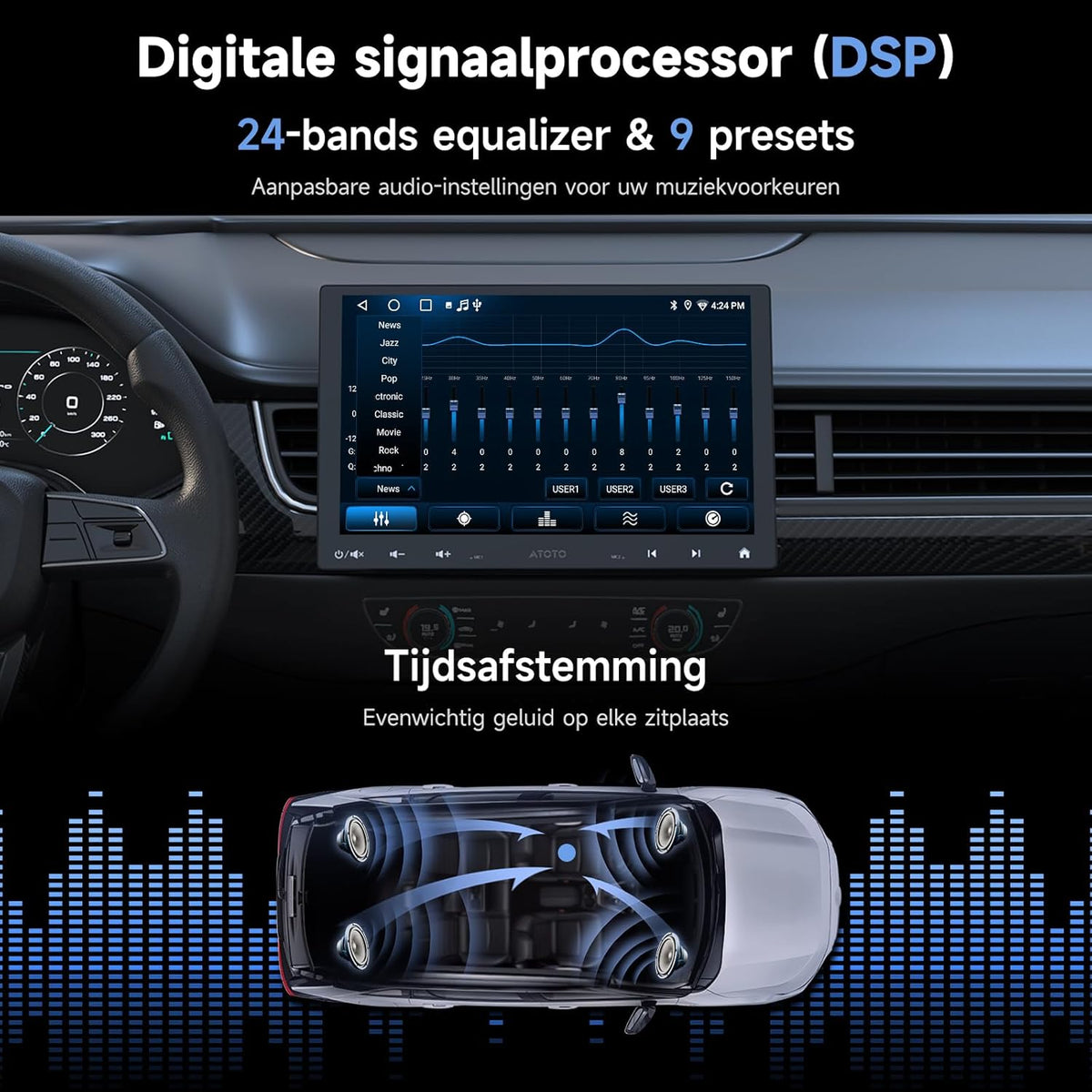 10,1 inch 2 DIN & 1 DIN Adaptieve Autoradio, Draadloze CarPlay & Android Auto, WiFi/BT/USB Tethering, 24-bands EQ, Achteruitrijcamera, HD LRV, 2G+32G