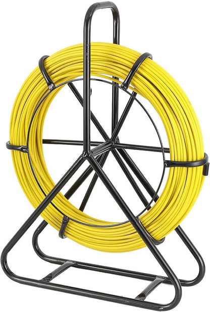 Glasvezel sonde – Kabeldoorvoersonde, trekveer, kabeltrekveer, vislijntrekker – 6 mm x 100 m – Met remsysteem en stabiel stalen rek