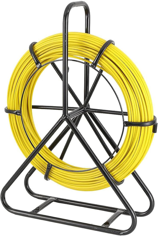 Glasvezel sonde – Kabeldoorvoersonde, trekveer, kabeltrekveer, vislijntrekker – 6 mm x 100 m – Met remsysteem en stabiel stalen rek