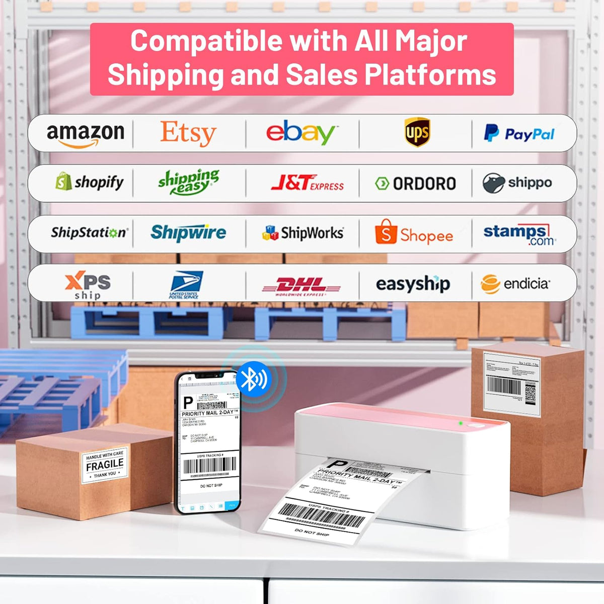 Phomemo Bluetooth thermische labelprinter voor verzendlabel, draadloze verzendlabelprinter, compatibel met iOS, Android, PAD en pc, veel gebruikt voor Amazon, Ebay, Shopify, TikTok, Etsy, USPS, FedEx,