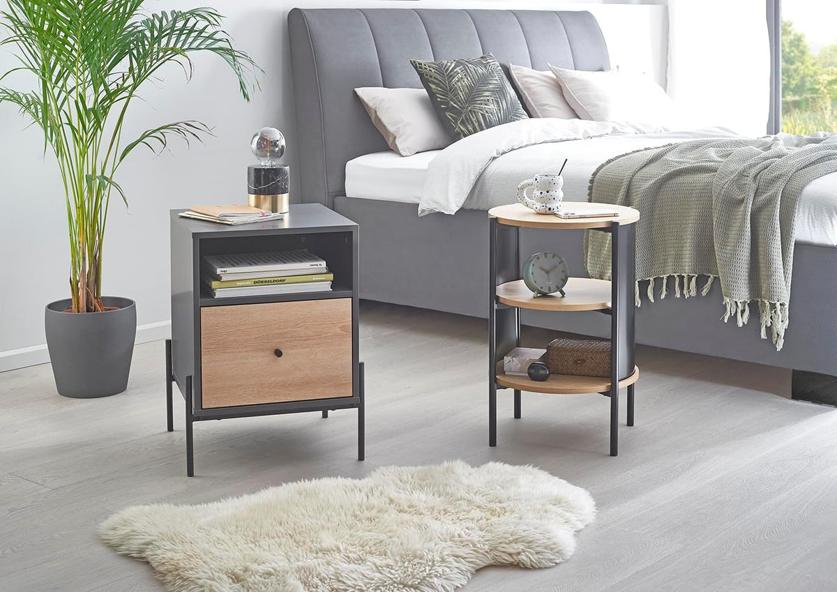 HAKU Consoletafel, antraciet, eiken, zwart, MDF, metaal, afmetingen: B 45 x H 60 x D 47 cm, stijl: modern
