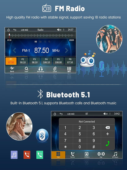 Hikity Autoradio, 1 Din met beeldscherm, draadloze CarPlay Android auto, 7 inch HD touchscreen, stereo, auto, bluetooth, 1 Din met Mirror Link FM-radio, USB TF AUX SWC, achteruitrijcamera + microfoon