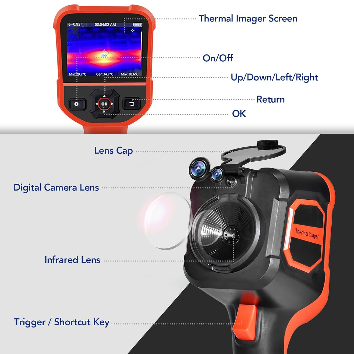Infrarode Thermische Beeldvormingscamera, 210 x 160 IR Resolutie Handheld Thermische Beeldvormingscamera 9Hz Refresh Rate, Navulbare 6GB MicroSD met Dalingsduurzaamheid voor Motor, Motor