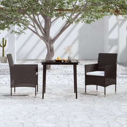 Gecheer Garden Dining Room Set of 3 with Cushions, Table and Chairs for Outdoor, Coffee Table and Chairs, Poly Rattan Furniture Set, Garden Furniture Set, Rattan Garden Furniture Set, Black - QUORE