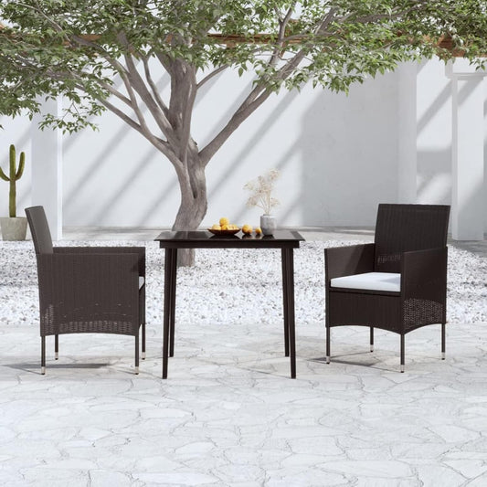 Gecheer Garden Dining Room Set of 3 with Cushions, Table and Chairs for Outdoor, Coffee Table and Chairs, Poly Rattan Furniture Set, Garden Furniture Set, Rattan Garden Furniture Set, Black - QUORE