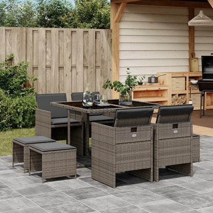 vidaXL 9-Piece Garden Set with Cushions Poly Rattan Grey, Lounge Set, Garden Bench, Lounge Set, Garden, Garden Table, Lounge Sofa, Lounge Sofa Garden, Lounge Set Outdoor - QUORE