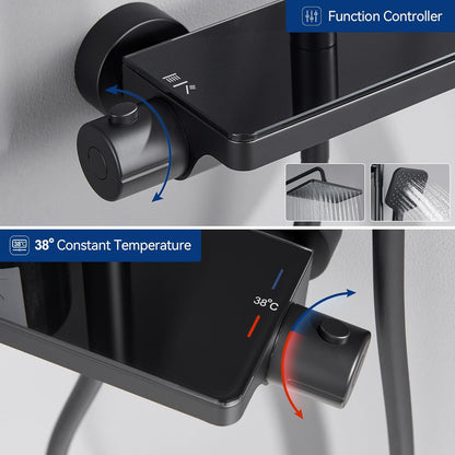 Douchekolom – Thermostaatkraan – Regendouche – Handdouche – Douchepaneel – Thermostatische Mixer – Groot Regendouche Hoofd 30x19 cm – Verstelbare Douchekolom 88-124 cm