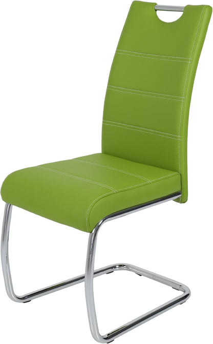 Apollo Set van 2 schommelstoelen, keukenstoel Flora, kunstleder groen, handgrepen, verchroomd metalen frame, 42 x 57 x 98 cm