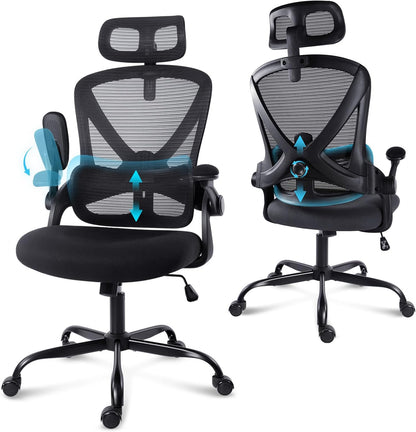Bureaustoel Ergonomisch – Bureaustoel Comfortabel – Draaistoel Thuiswerk – Bureaustoel Met Armleuningen – Kantoorstoel Mesh Rugleuning – 3D Verstelbare Armsteunen – Afstelbare Lendensteun