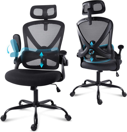 Bureaustoel Ergonomisch – Bureaustoel Comfortabel – Draaistoel Thuiswerk – Bureaustoel Met Armleuningen – Kantoorstoel Mesh Rugleuning – 3D Verstelbare Armsteunen – Afstelbare Lendensteun