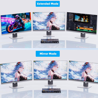 Triple Monitor KVM Switch voor 1 Laptop 1 Desktop, USB 3.1 KVM Switch 2 PC 3 monitoren USB C HDMI DP Delen 4 USB Device Muis, Toetsenbord, 100W PD, 4K @60Hz, MST, bedrade afstandsbediening