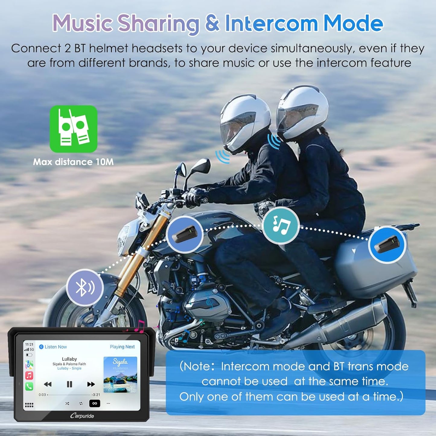 Carpuride W502B Pro voor B.M W Motorfiets CarPlay & Android Auto & Dual Bluetooth, 5" Waterdicht GPS Navigatiescherm voor Motorfiets, Muziek Delen, Intercom, EQ, Lichtsensor, Kompas, Barometer