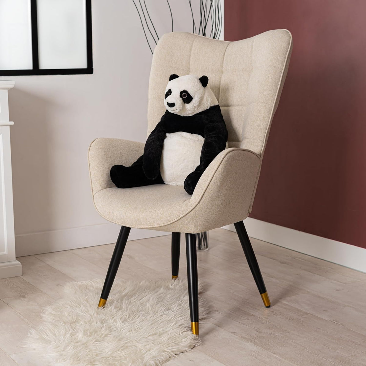 MEUBLE COSY Leunstoelen, scandinavische stoel lounge relaxstoel armleunstoel met beklede vergulde metalen poten, stof, beige, 66x50x110cm