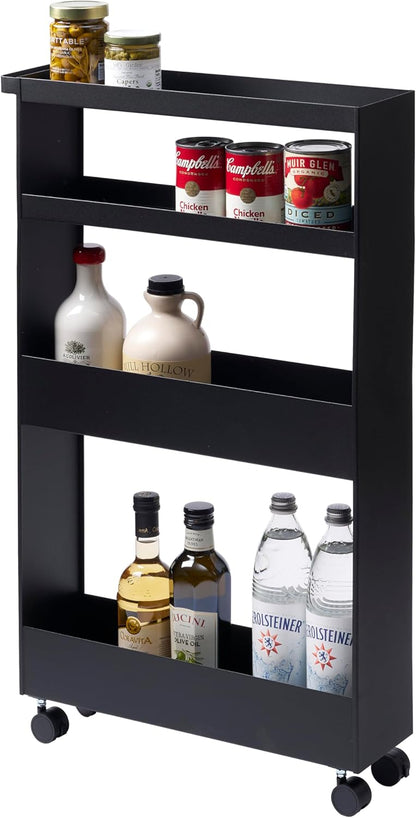 Yamazaki 1807 TOWER Slim 4~Tiered Storage Cart, black, Steel/Nylon, 13 x 48 x 80.5 cm