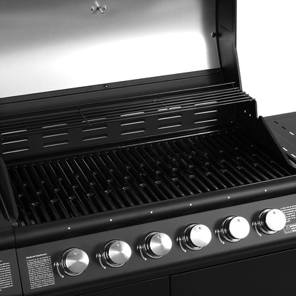 Taino Red 6+1 Gas Barbecue Grill Trolley Stainless Steel Burner Black Optional Accessories - QUORE